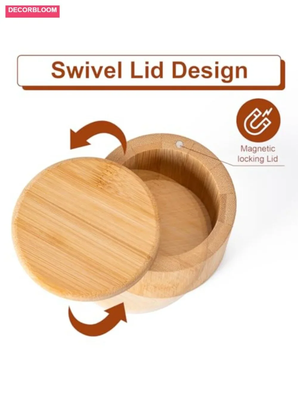 Bamboo Salt Cellar with Magnetic Swivel Lid, 6 oz